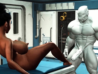 A sexy young busty ebony has hard anal sex with sex robot