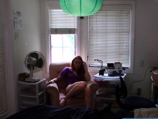 Amateur redhead masturbates then gives a blowjob