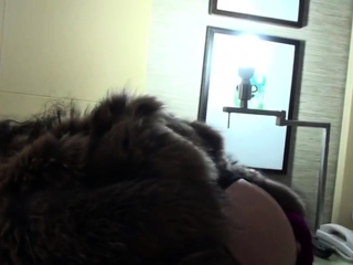 Busty brunette in coat fucking