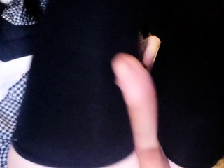 Chubby big tits shemale jerking her big cock