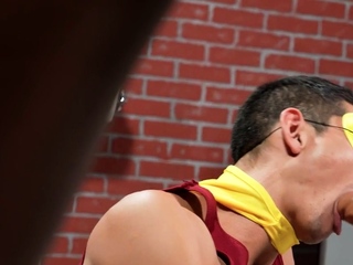 Cosplay BJ stud gets fucked by his black BF after dildo BJ