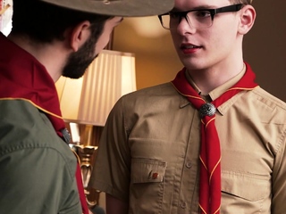 Hairy DILF scoutmaster seduces sexy young scout in office