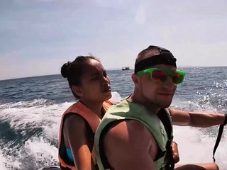 Jetski blowjob in public with his real Asian teen girlfriend