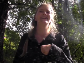 Russian blond teen pokes her own holes