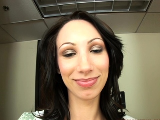 Small tit brunette gives a POV blowjob