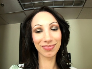 Small tit brunette gives blowjob to a big cock