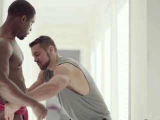 Sturdy Ebony barebacks bottom after getting handjob