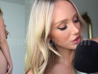 Trashy blonde babe in stockings