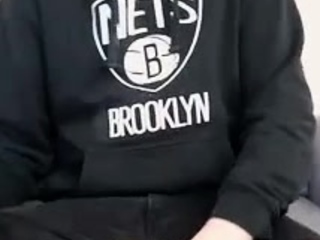 Wanking off in his clothes and cumming on her