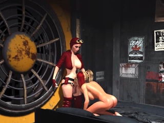 3d dickgirl fucks a sexy horny girl in sci-fi living bedroom