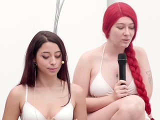 Amateur FFM threesome with lesbian and cumshot