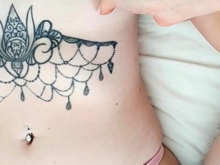 Handsome blonde teen in black panties fingers her fish lips