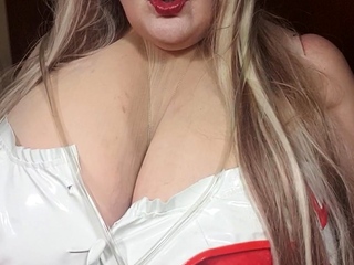 Omg nasty nurse is rubbing cock toy between fat tis
