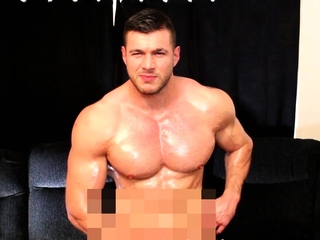 Sweaty muscle god pecs