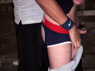 Jockstrap amateur bottom assfucked by top stud in basement