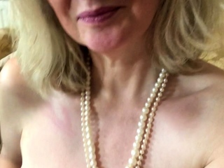 Non stop blonde with big boobs cock jerks off on the bed