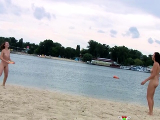 Nude beach girl is having a great time