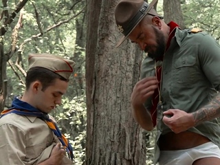 Elder tattooed scout hunk rims and barebacks twink outdoor