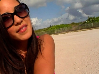 Skinny brunette teen pick up in holiday for porn casting