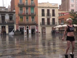 Female servant whipped outdoor by redhead femdom lady