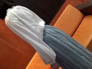 Pretty small titted brunette fingering her pussy