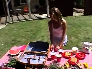 Outdoors teen masturbates