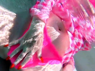 Red XXX masturbating and sucking cock while in the pool