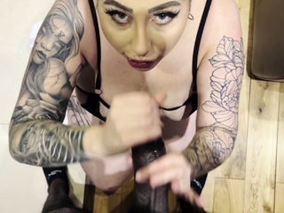 Shaved pussy MILF blowjob and fucking POV