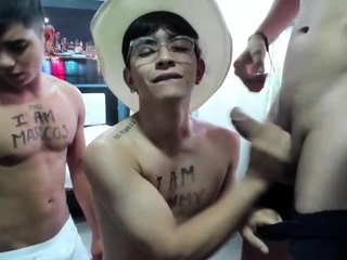 Sweet brunette gay twink Timo Hardy masturbates