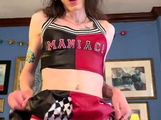 Big Tits Tranny Jerking her Big Hard Cock