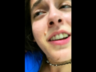 Erotic amateur girl giving blowjob and titjob in POV