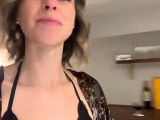 Amateur shaved blonde in fishnet stockings