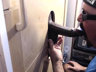 Gloryhole amateur DILF sucks black stiff dick 4 cum in mouth