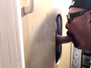 Mature gloryhole gay blows and jerks off white dick