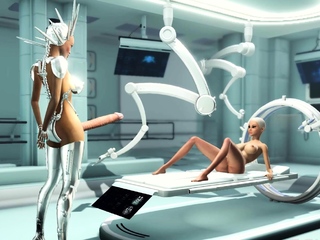 Sex android futanari fucks sexy blonde in the sci-fi med bay