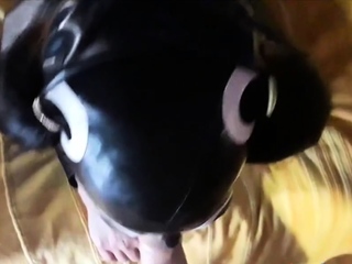 Blowjob deepthroat on sexy white and black clothes. High hee