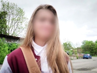 College uniform babe fingered fucked in van by fake priest