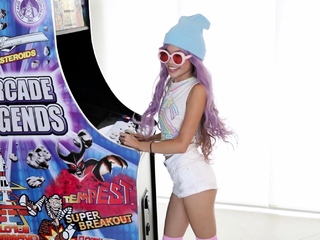 Petite Asian teen arcade pussy fucking