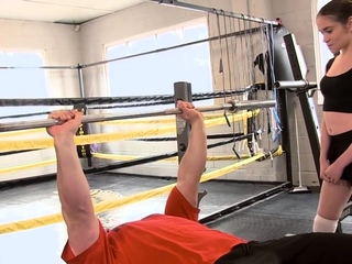 Sexy and horny slut teases her trainer and suck his dick