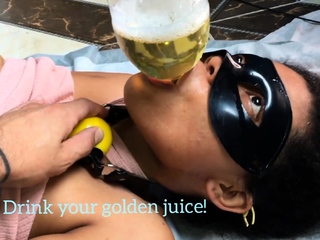 Stepdaughter drinking her golden juice (piss / urine)