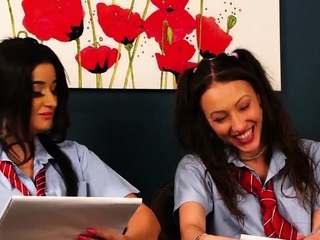 Voyeur CFNM babes watching guy jerking