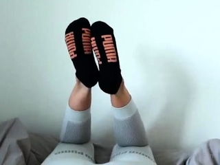 Hot brunette foot fetish play