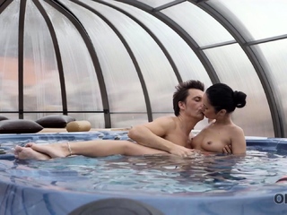 Old guy bangs the girls trimmed snatch on his white couch