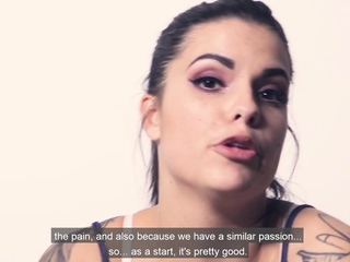 Sweet tattooed newbie films first time porn scene