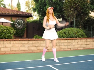Tennis TS MILF cums in mouth of redhead MILF after long BJ