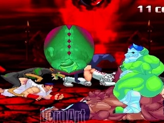 Brunette cums to hentai