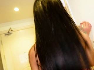 Ladyboy Anna Washes Up The Sperm From Her Body