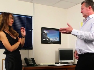 Voyeur CFNM MILF in office teases colleague who jerks cock