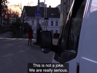 Ballgagged skinny slut fucked in pickup van for cash