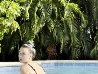 Busty curly brunette with big boobs fucks on couch